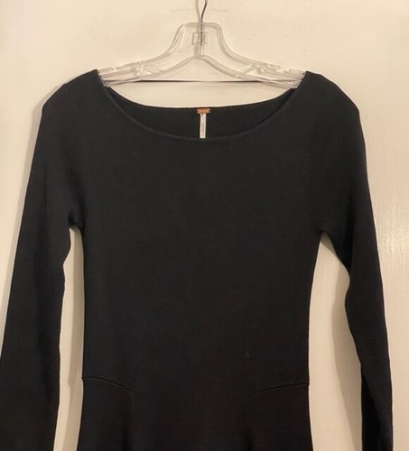 Free People Black Long Sleeve Fit Flare Backless Ribbon Tie Maxi Dress NEW  XS | eBay