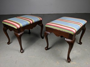 Pair-of-Colorful-Solid-Cherry-Queen-Anne-Cherry-Footstool-Bench-Stool-Ottomans