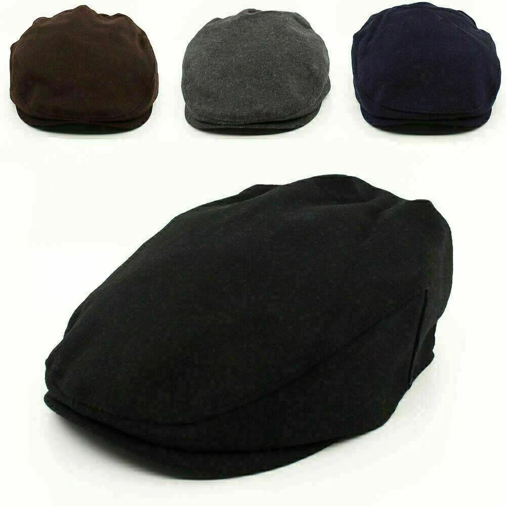 Flat Cap Quality 100% Wool Felt Plain Colour Men's Hat Baker Boy Gatsby