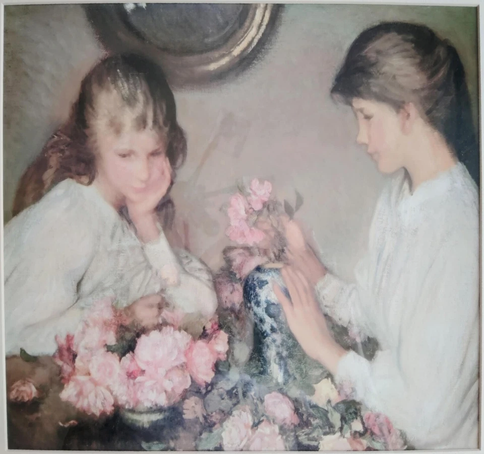 Sir George Clausen "Dos chicas arreglando poses" impresión enmarcada de colección 23,5"x 26" en muy buena condición Foto 2 de 4