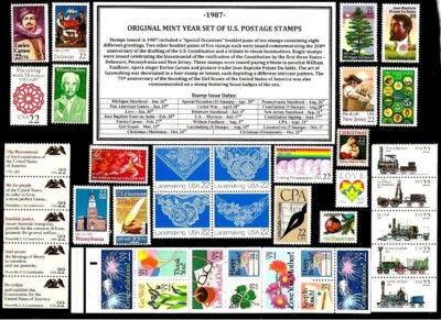 1987 Complete Year Set of Mint Vintage Commemorative U.S. Postage Stamps! MNH