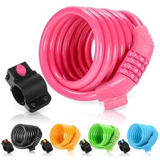 ETRONIC 6 ft. Bike Lock Cable - Resettable Combo, Anti-Theft Security (Pink)