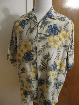 Tommy Bahama Men's Silk Multi Color Blue Yellow Green Shirt Size Large Very Nice