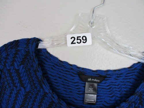 Ali Miles Top Large Blue Black Tunic Pocket Ruched Sleeve Scoop Neck Tunic - Picture 16 of 16