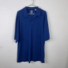 Cutter & Buck Mens Golf Polo Size XL Solid Blue Short Sleeve Emerson Logo EUC