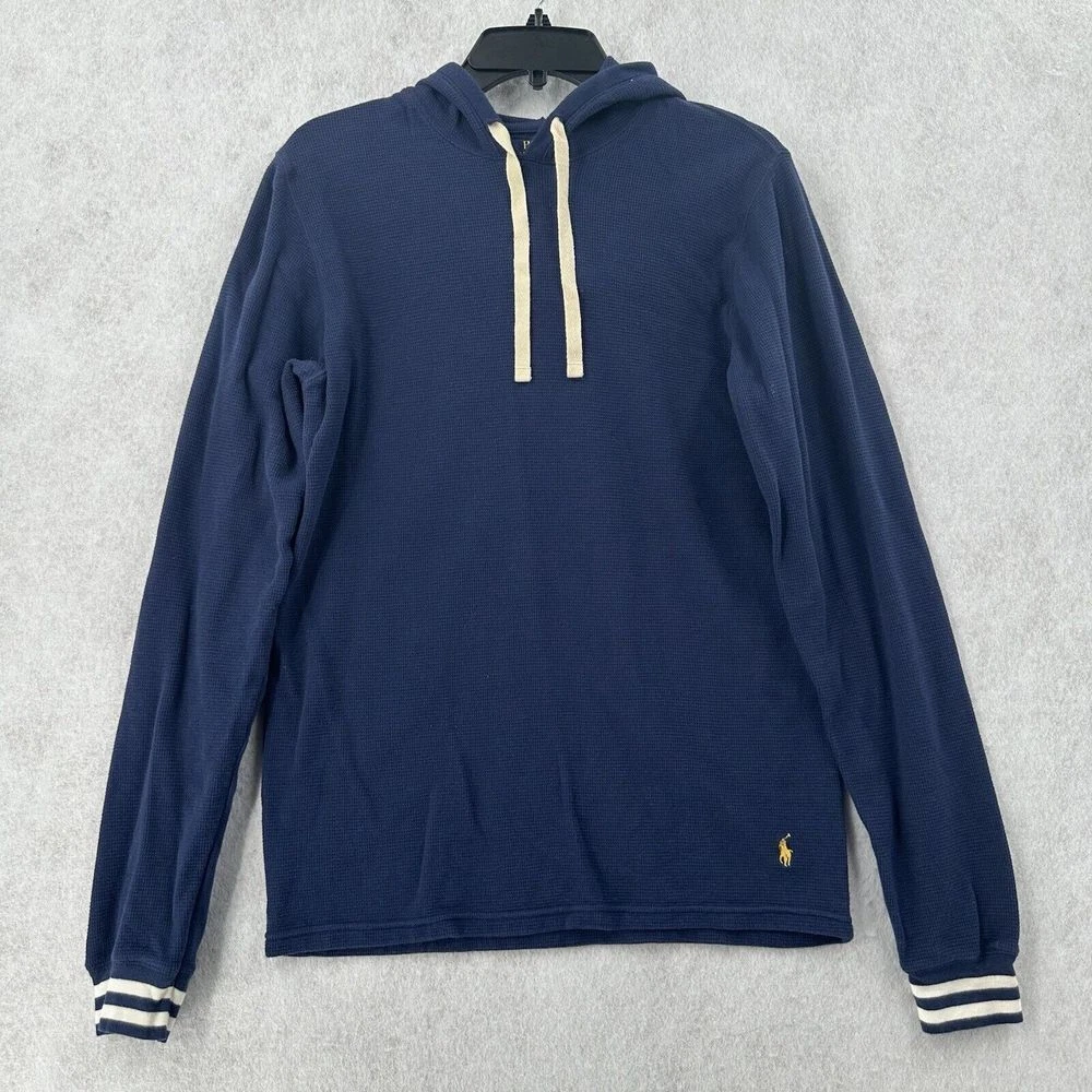 Polo Ralph Lauren Thermal Hoodie Shirt Long Sleeve Mens SMALL Waffle Navy Blue