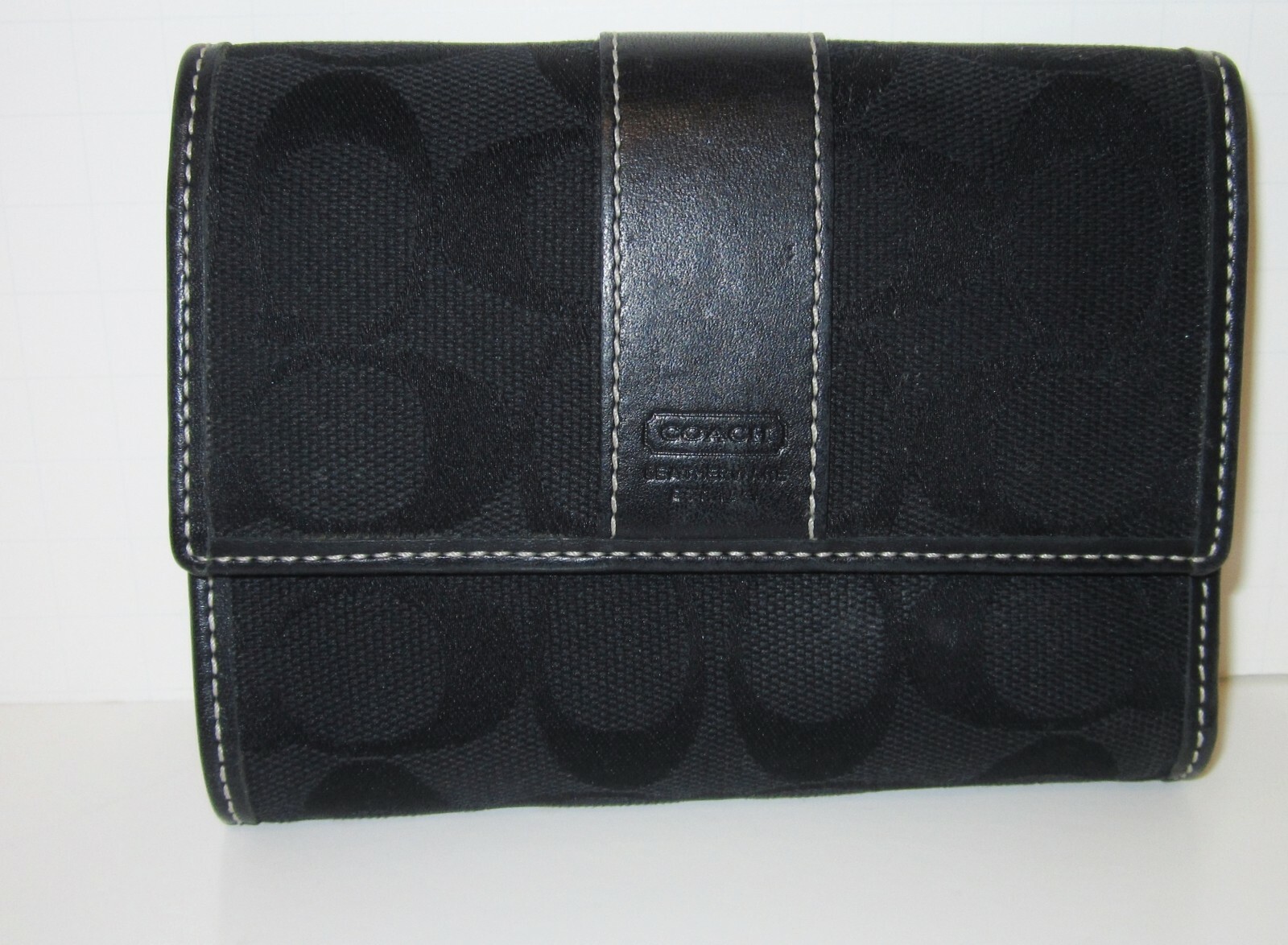 Coach Signature Jacquard Black Leatherware Wallet XLNT Gem
