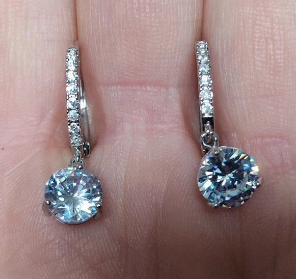 Vintage Art Deco Inspired Crystal Hoop Drop Dangle Silver 925 Earrings - Image 2 of 4