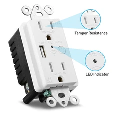 IgnisAlert, WiFi Smart Outlet with 2 AC Sockets and 1 USB Port, alexa compatible