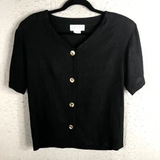 Folio Saks Fifth Avenue Top Womens Extra Small Black Linen Blend Career Office
