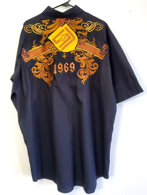 Sean John Shirt Men's XL Black Crest Casual Short Sleeve Button Up