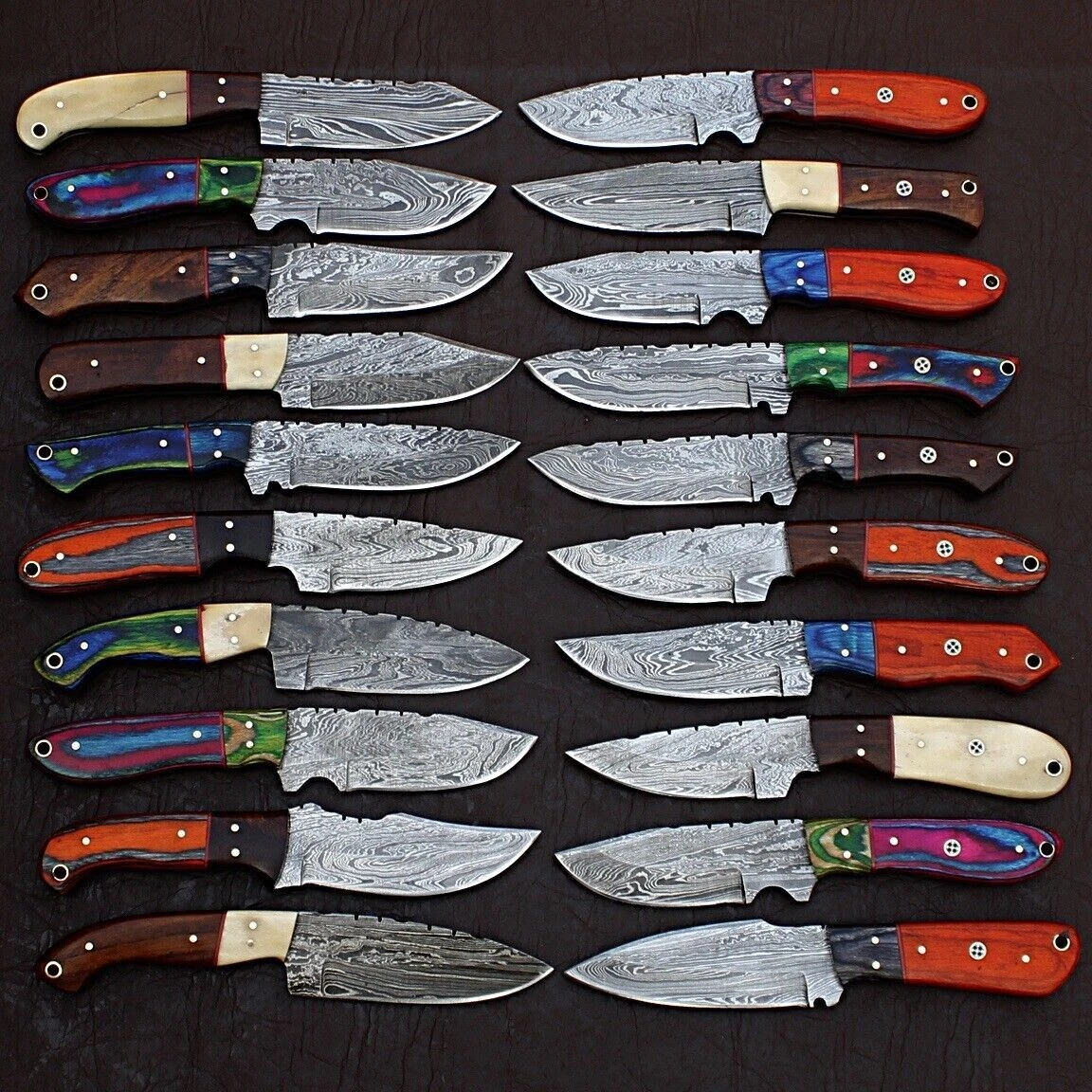 LOT of 20 CUSTOM HANDMADE DAMASCUS STEEL FULLTANG HUNTING SKINNER
