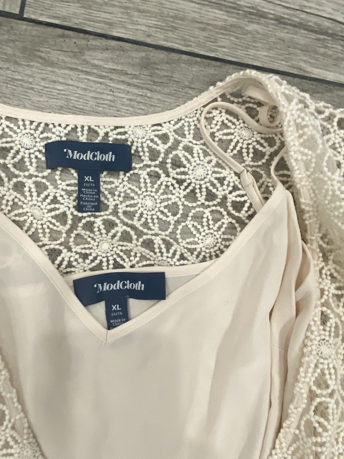 OFF WHITE Abito donna nuovo con etichetta modcloth bianco sporco 2 strati pizzo maniche trasparenti taglia XL