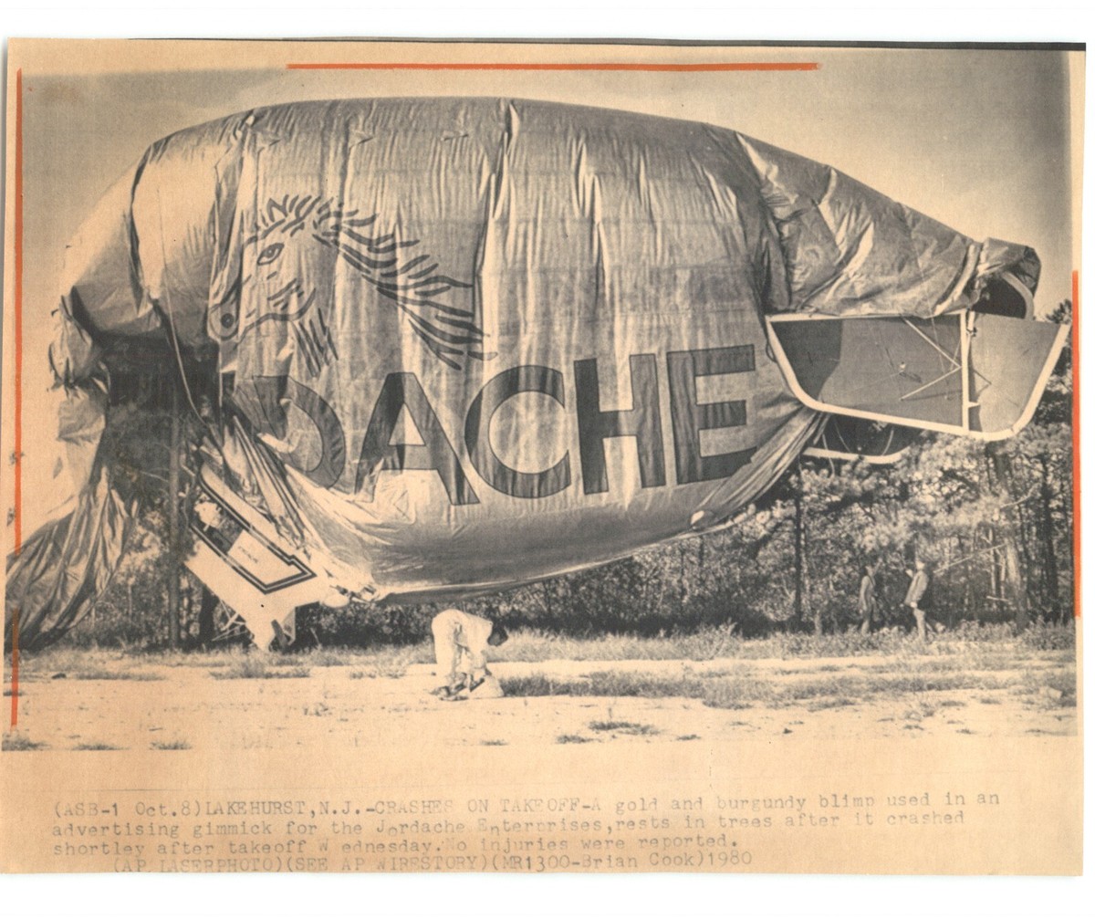 ADVERTISEMENT BLIMP Crashes Into Trees New Jersey VINTAGE 1980