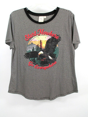 WHITE CROW Pullover Shirt Women Large Short Sleeve Striped Eagle Go Everywhere