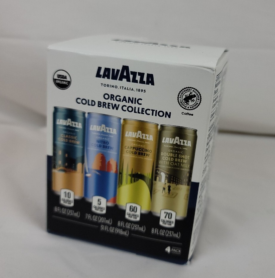 Lavazza Organic Cold Brew Coffee Variety Pack,(Pack of 4 Cans) Pack 4