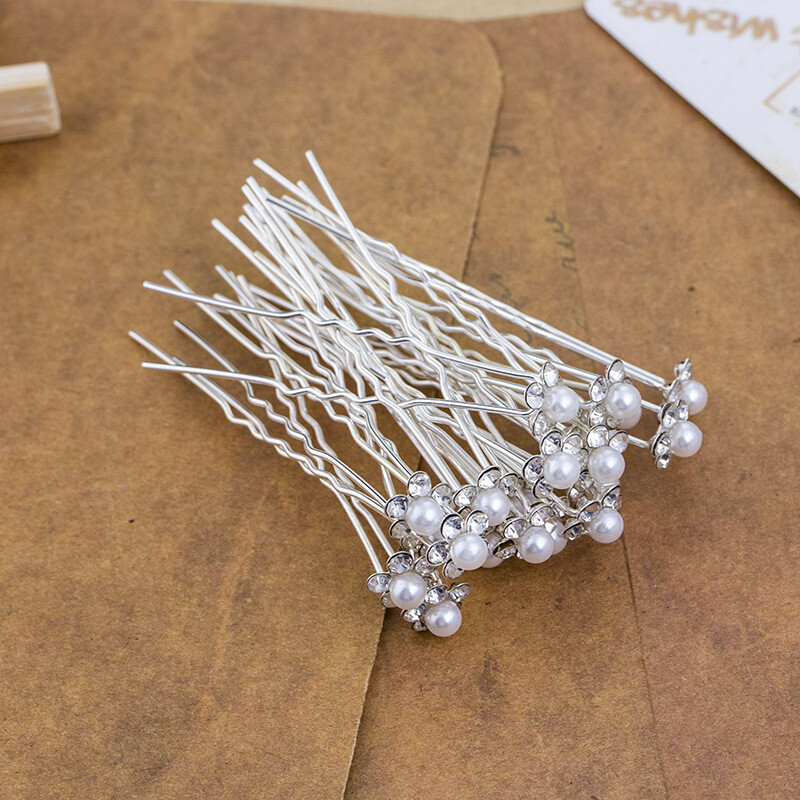 Lots Hair Clips Women Wedding Bridal Pearl Flower Crystal Hair Pins