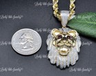 14k Yellow gold Natural Diamond lion head pendant  with Rope chain necklace  — photo 8