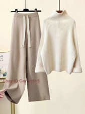 Women Tracksuit Two Piece Set Sweater Tops Pant Knitted Suit Women Outfits