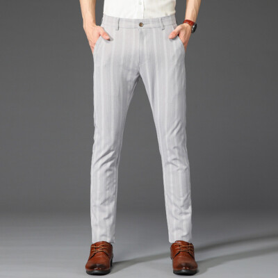 Herren Gestreift Anzug Hosen Stretch Slim Enganliegend Freizeit Smart