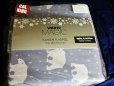 NEWinPKG 3-PC CAL KING TURKISH FLANNEL POLAR BEAR FLAT SHEET, 2 KING PILLOWCASES