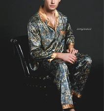 2nd Item FREE SHIP  Mens Silk Satin Pajamas set Pants w Pocket Lounge Sleepwear
