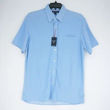 Cremieux Men's Short-Sleeve Shirt L Blue Solid NWT $75