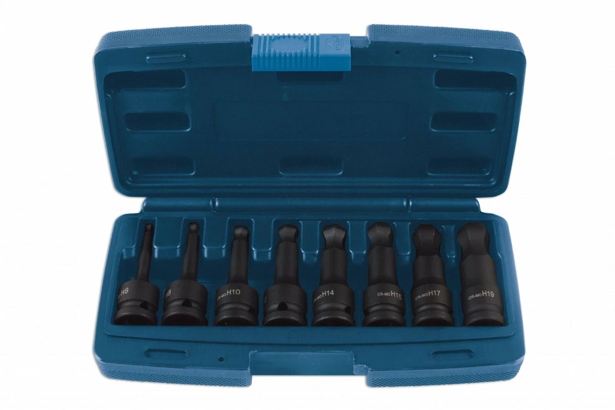 Impact Hex Allen Bit Socket Set - Ball End 1/2 Drive 6mm - 19mm (78mm Long)