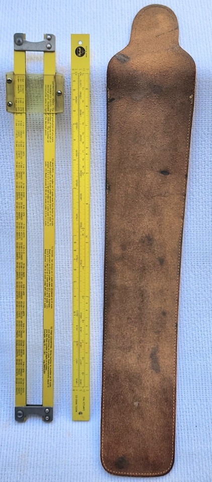 An aluminum Pickett N902-ES slide rule with suede case — lightweight, precise, and the exact model Apollo astronauts trained on as a backup calculator.