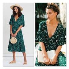 FAITHFULL THE BRAND Green Floral Melia Midi Dress - Size 10
