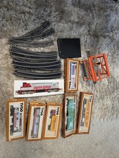 Vintage TYCO HO Scale Train Lot Silver Streak Locomotive Cars Track Crane Boxed