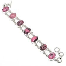 Natural Rhodonite Gemstone 925 Sterling Silver Jewelry Bracelet Size 7-8"
