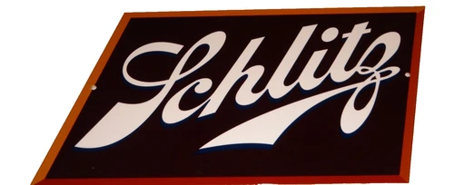 VINTAGE "SCHLITZ BEER" 17" X 13" PORCELAIN ENAMEL METAL BAR, GASOLINE & OIL SIGN