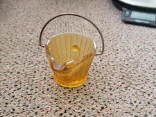 Vintage Amber Glass Ashtray Coal Scuttle with Moveable Wire Handle