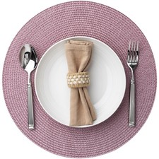 12 PCS Round Placemats Plastic Woven Washable Table Mats Heat Resistant Lilac