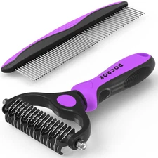 Docrok Pet Grooming Brush and Metal Comb Combo - Undercoat Rake for Dematting...