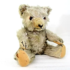 Antique Teddy Bear tipped mohair fully jointed excelsior stuffed claws 11" vtg