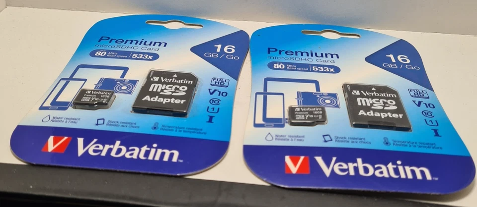 2 X Verbatim Premium 16 GB Class 10 micro SDHC Memory Card with Adaptor NEW. - Image 4 of 4