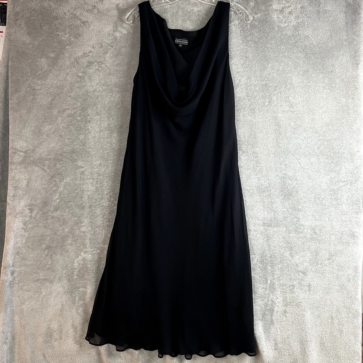 VTG Y2K Midi Dress Womens 2X Black Cowl Neck Ruffle Hem Slinky Romantic USA | eBay VTG Y2K Midi Dress Womens 2X Black Cowl Neck Ruffle Hem Slinky Romantic USA | eBay