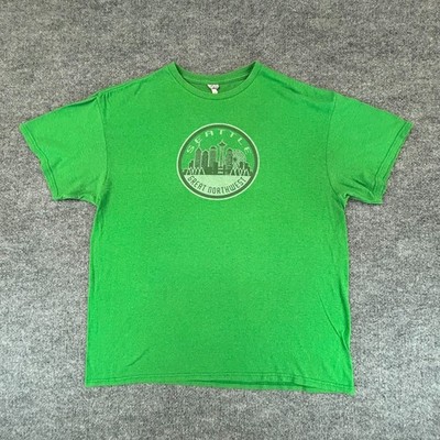 VINTAGE Seattle Shirt Mens XL Green Space Needle Skyline Washington Tee 90s Y2K