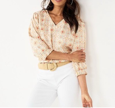 Croft & Barrow Women's Size V Neck Top 3/4 Sleeve Size S NWT MSRP $40