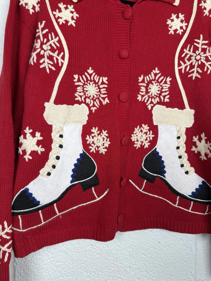 Suéter Vintage Jason Maxwell Rojo Patines de Hielo Copo de Nieve Cuello L Abotonable Foto 2 de 4