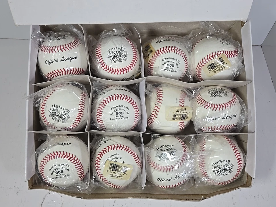 DeBeer & Son Liga Oficial (12) Pelotas de Béisbol 90B Corcho y Goma Relleno Hilo Núcleo Foto 2 de 4