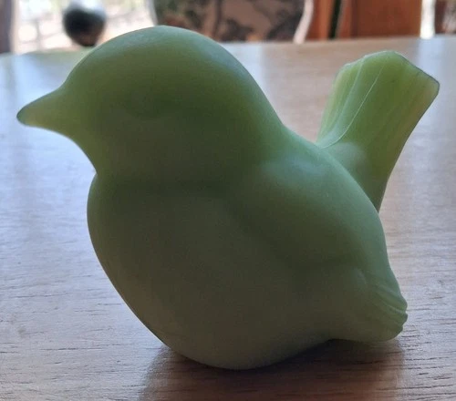 Vintage Fenton Lime Green Satin Glass Bird Figurine - Custard Glass