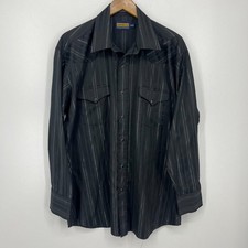 Panhandle Slim Western Shirt Men's 17.5 Black Striped Pearl Snap Long Sleeve