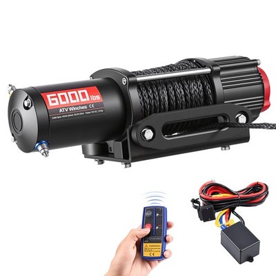 Electric ATV Winch 6000lb, 12V, Aluminum Housing, 0.24'' Syn Rope, IP55 Rated