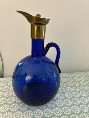 bristol kobaltblau antik Karaffe mit Messingstopfen viktorianisch 21cm hoch