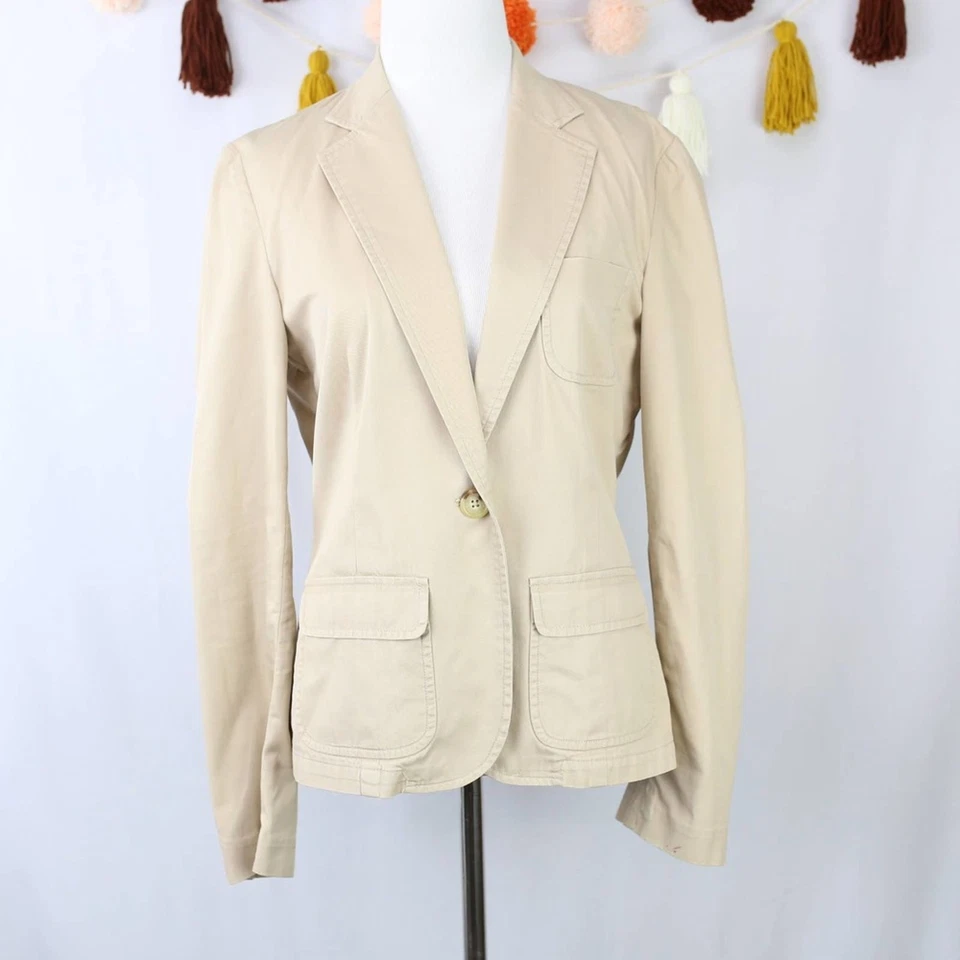 Chaqueta Blazer Lauren Ralph Lauren Premium Caqui Crema Botón Único Pequeña Para Mujer Foto 2 de 4