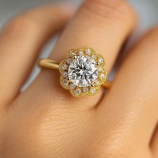 3Ct Lab Created Round Cut White Diamond Engagement Ring 14K Yellow Gold Plated
