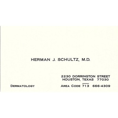 Herman J Schultz Dermatology Houston Texas Vintage Business Card SB4-B1